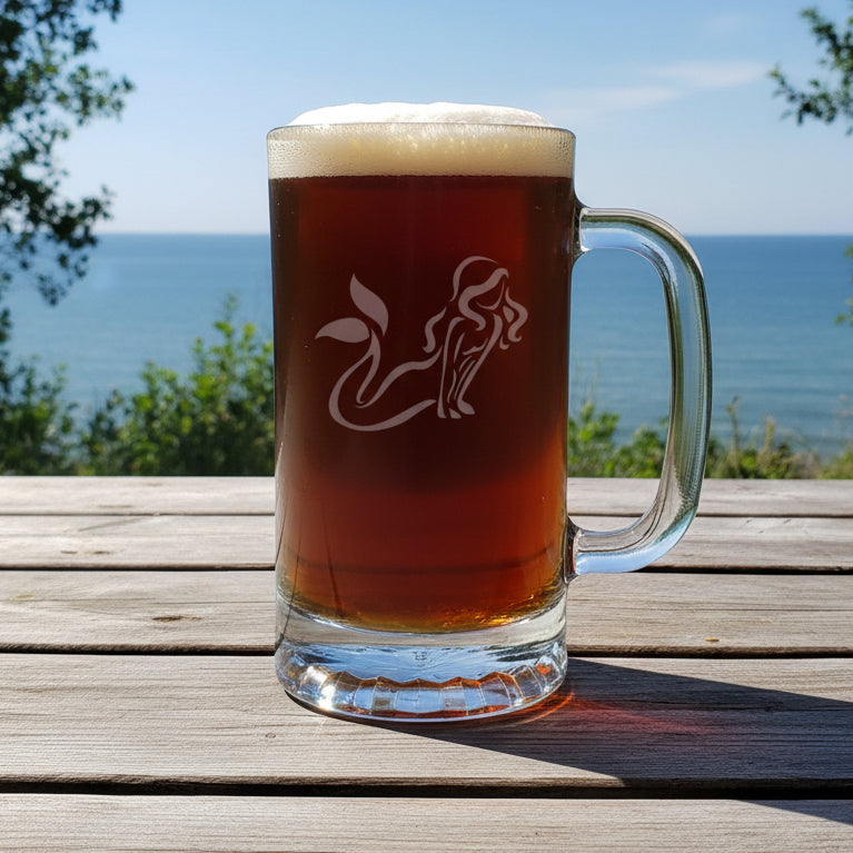 Mermaid Engraved 16oz Beer Mug – Deep Etched Fantasy Pint Glass Gift for Ocean Lovers
