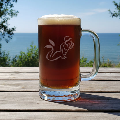Mermaid Engraved 16oz Beer Mug – Deep Etched Fantasy Pint Glass Gift for Ocean Lovers