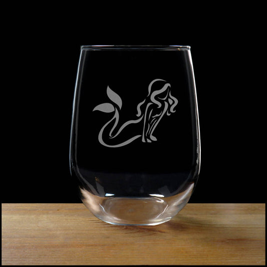 Mermaid  17oz Stemless Wine Glass – Personalized Engraved Glass