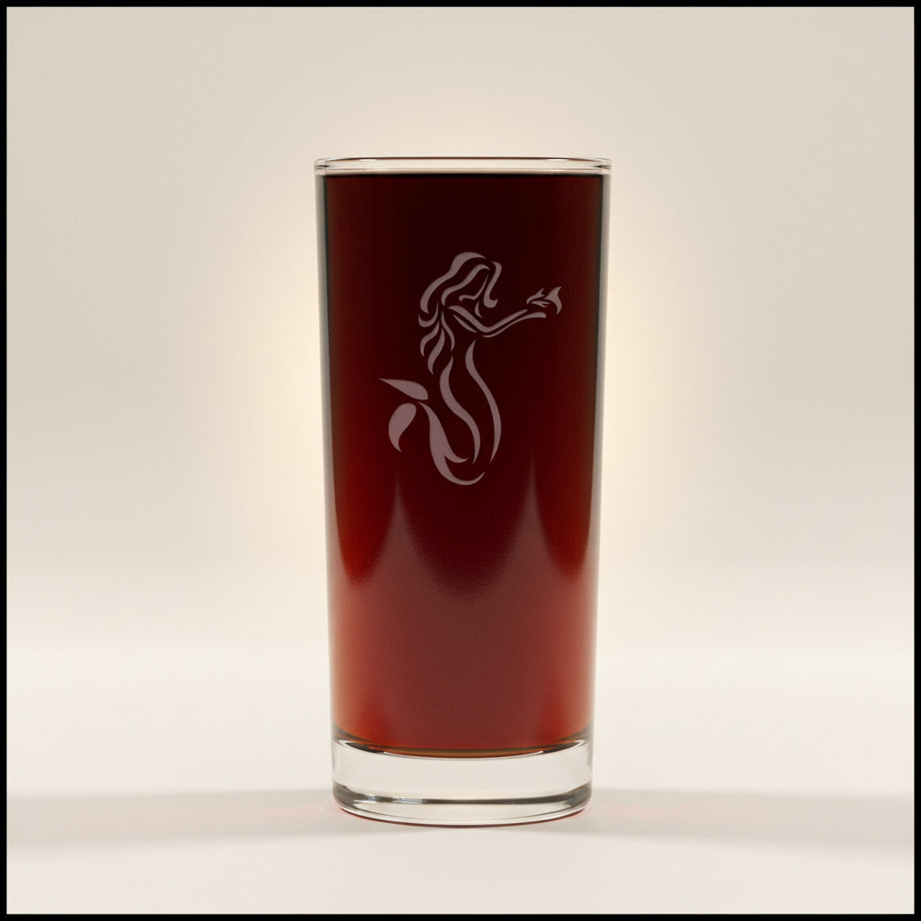 Engraved Mermaid Cooler Glass – 15oz Fantasy Sea Tumbler – Coastal Drinkware Gift for Ocean Lovers