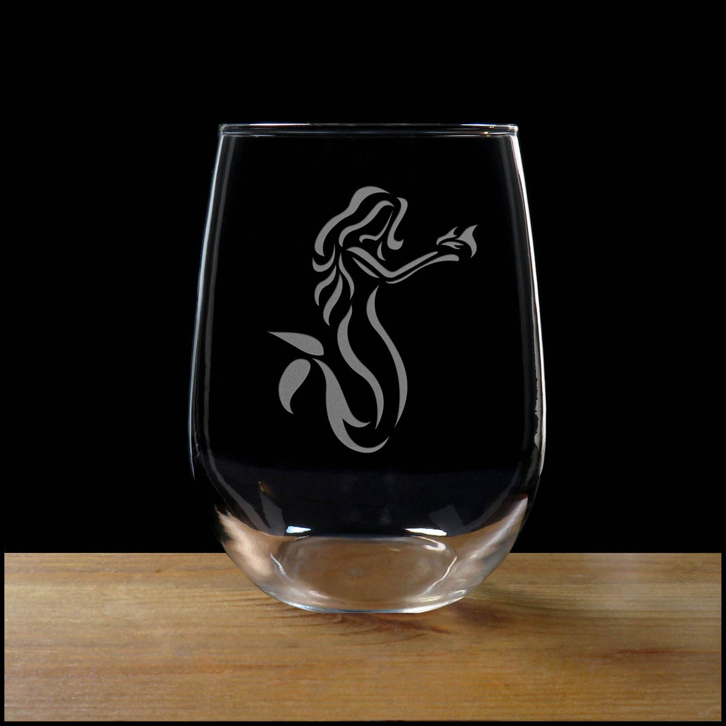 Personalized Mermaid Stemless Wine Glass 17oz – Engraved Coastal Fantasy Drinkware Gift