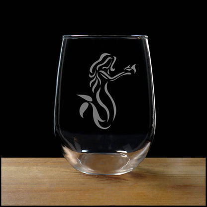 Personalized Mermaid Stemless Wine Glass 17oz – Engraved Coastal Fantasy Drinkware Gift