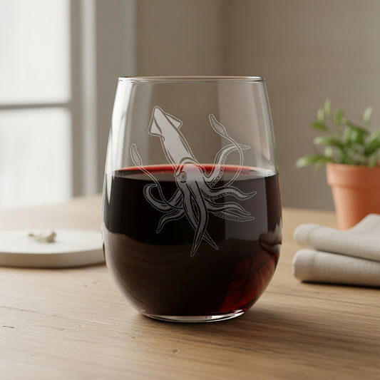 Squid 17oz Engraved Stemless Wine Glass