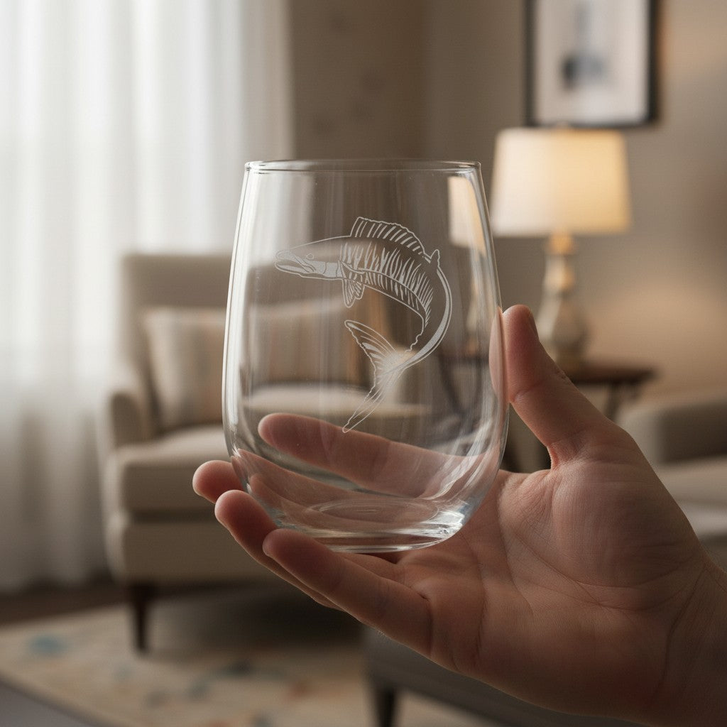 Ono 17oz Engraved Stemless Wine Glass - Hand Sand Etched