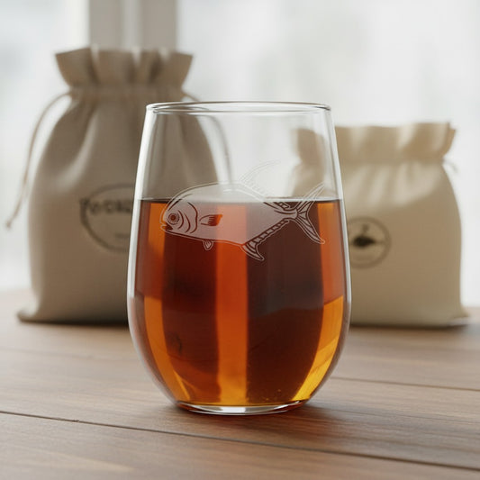 Permit Fish 17oz Engraved  Stemless Wine Glass
