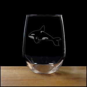 Orca Whale Stemless Wine Glass - Copyright Hues in Glass