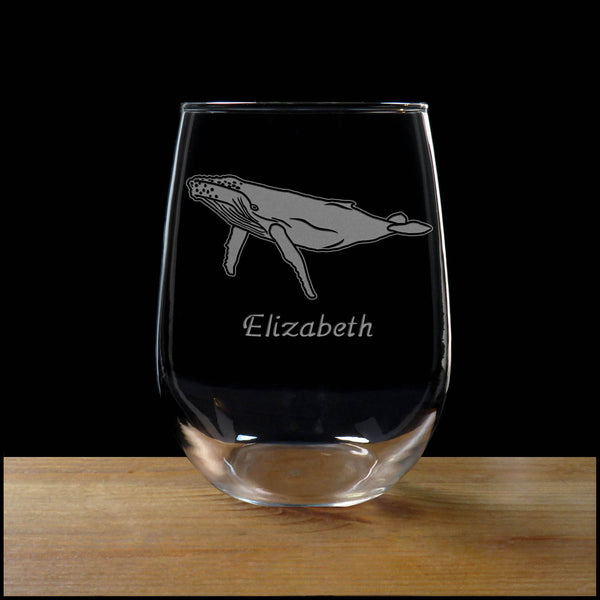 Humpback Whale Personalized Stemless Wine Glass - Copyright Hues in Glass