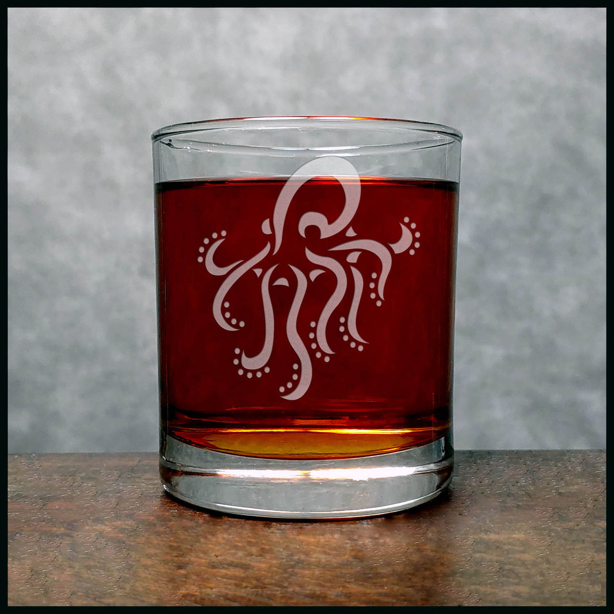 Octopus Engraved 11oz Whiskey Glass - Deeply Etched Personalized Gift