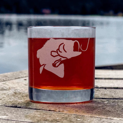 Bass Fish on a Hook 11oz Whiskey Glass - Personalized Fishing Gift