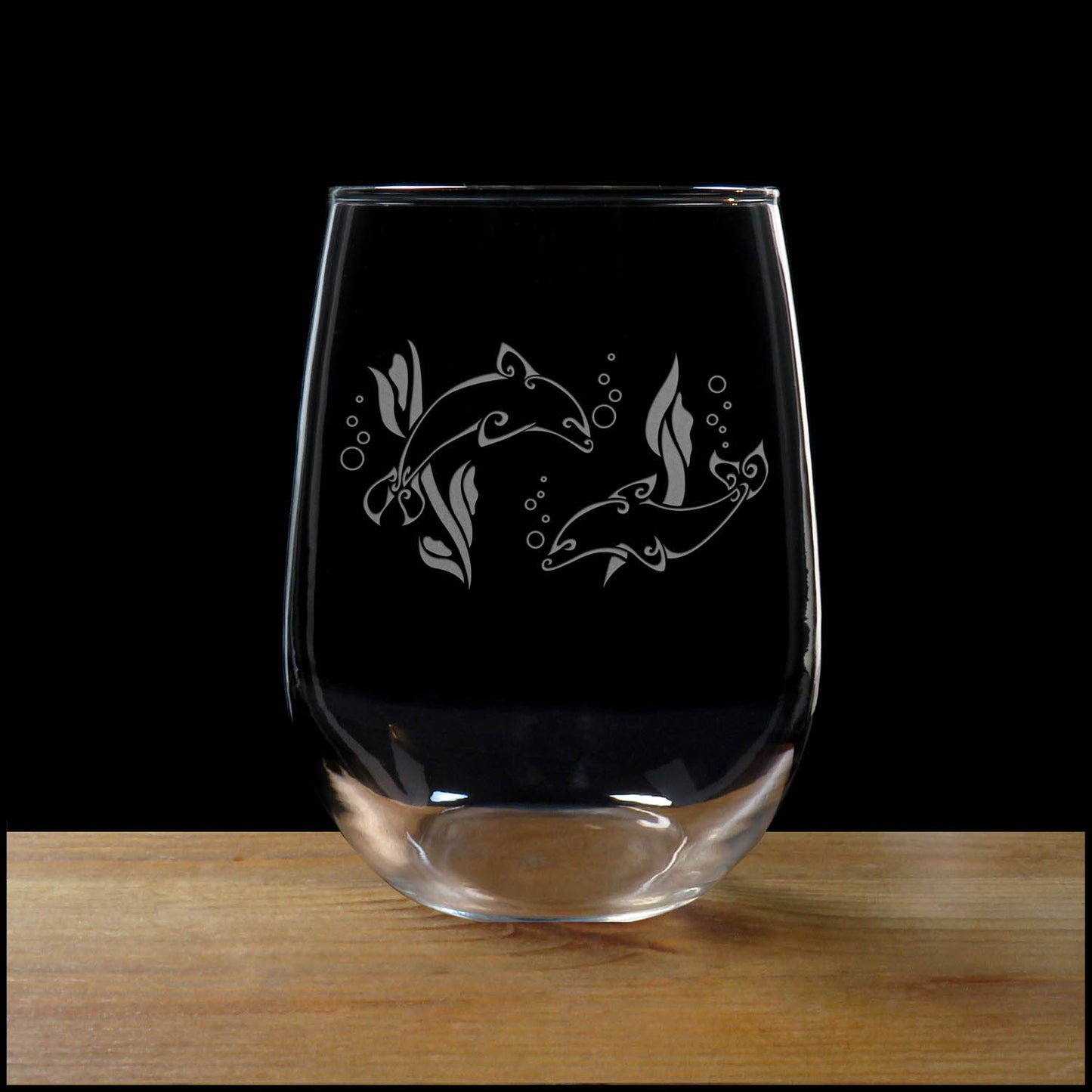 Dolphin Couple 17oz Engraved Stemless Wine Glass