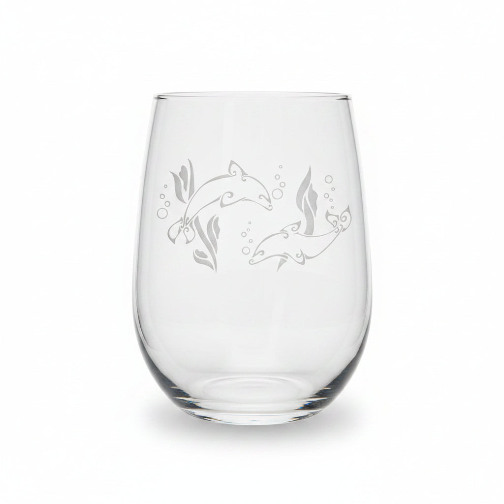 Dolphin Couple 17oz Engraved Stemless Wine Glass
