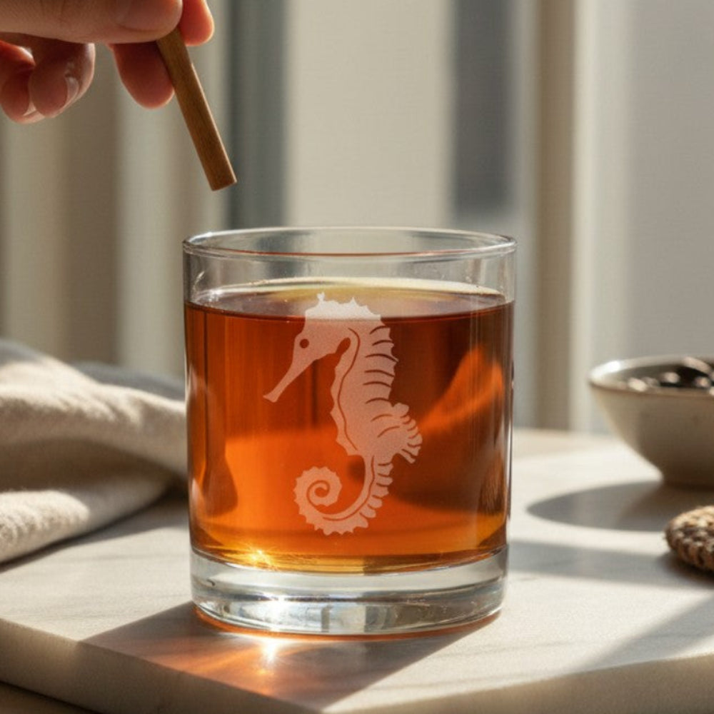Seahorse Silhouette Engraved 11oz Whiskey Glass