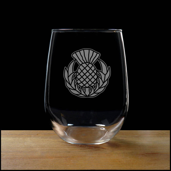 Thistle 17oz Stemless Wine Glass - Deeply Etched Personalized Gift