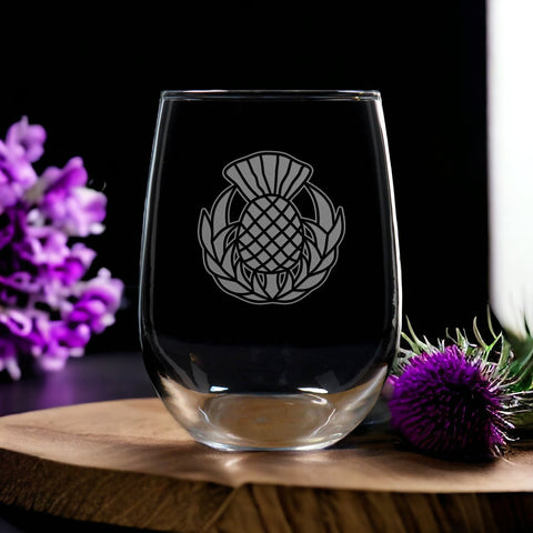 Thistle Stemless Wine Glass - Copyright Hues in Glass