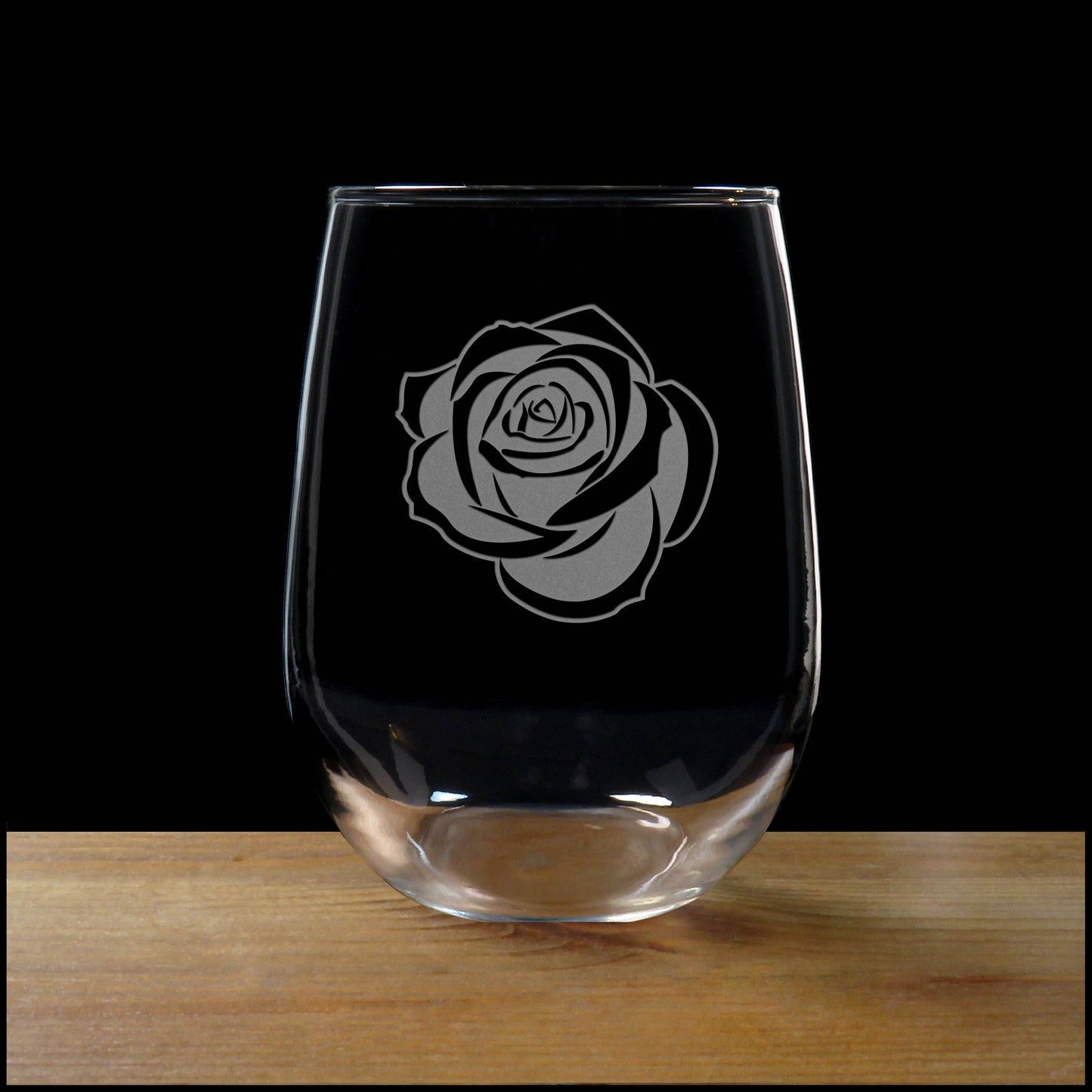 Personalized Rose Stemless Wine Glass 17oz – Deeply Etched Hand Carved Gift for Her, Anniversary, Birthday or Christmas