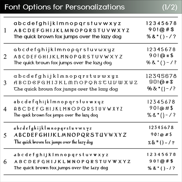 Font Options Sheet - Copyright Hues in Glass
