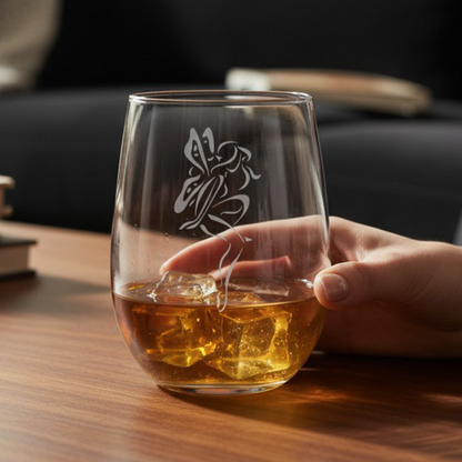 Fairy Garden 17oz Stemless Wine Glass – Personalized Etched Gift