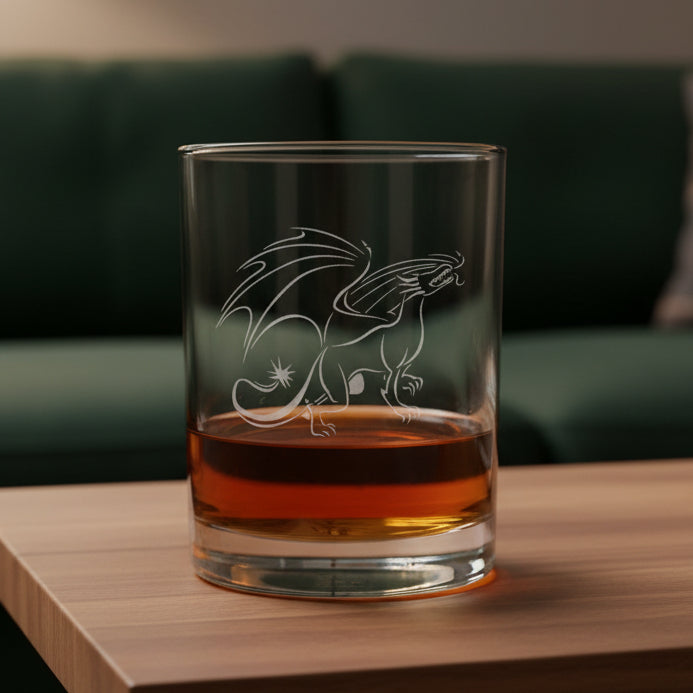 Dragon Whiskey Glass, Engraved Whiskey Glass, Etched Rocks Glass, Dragon Lover Gift.
