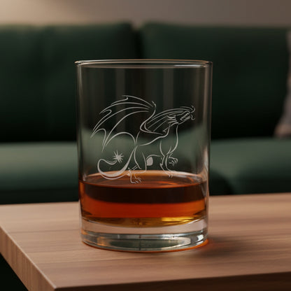 Dragon Whiskey Glass, Engraved Whiskey Glass, Etched Rocks Glass, Dragon Lover Gift.