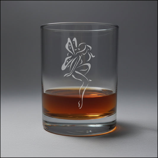 Fairy 13oz Etched Whiskey Glass – Enchanted Fantasy Laser Engraved Rocks Glass – Unique Gift for Fairy Lovers