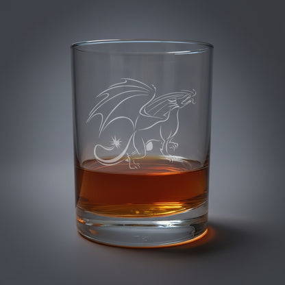 Dragon Whiskey Glass, Engraved Whiskey Glass, Etched Rocks Glass, Dragon Lover Gift.