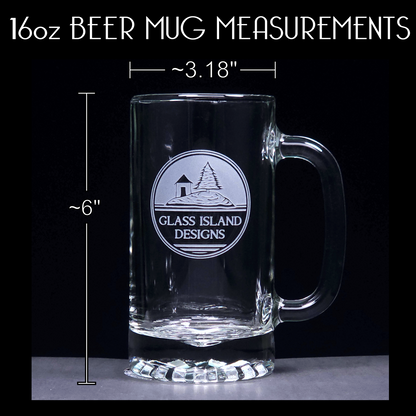 Elephant  16oz Engraved Beer Mug - Elephant Beer Glass - Design 2 - Animal Etched Personalized Gift