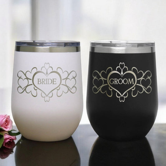 Bride and Groom 12oz Insulated Wine Tumbler - Copyright Hues in Glass