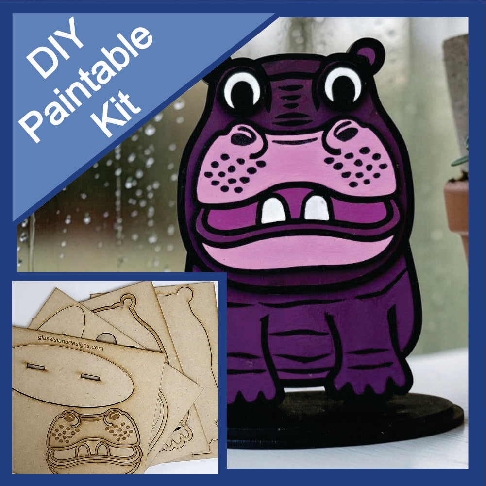 DIY Paintable Kit - Hippo – Unfinished - Animal Shelf Sitter Craft for Kids & Adults