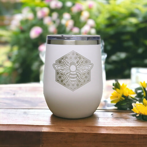 White Bee 12 oz Insulated Wine Tumbler - Copyright Hues in Glass
