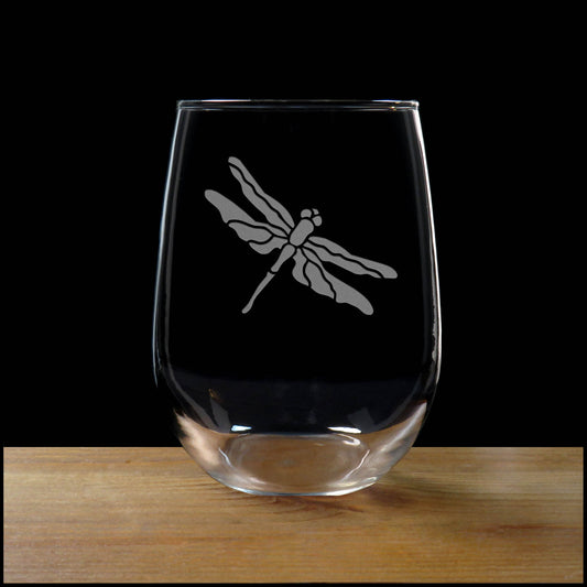 Dragonfly 17oz Stemless Wine Glass – Personalized Sandblasted Etched Glass Gift for Butterfly Lovers