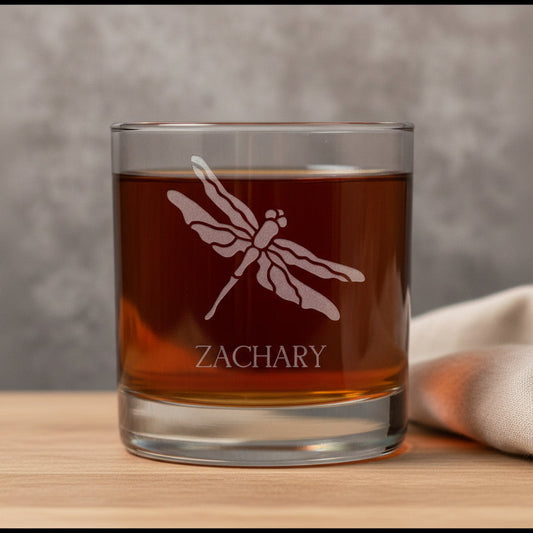 Dragonfly Engraved 11oz Whiskey Glass - Entomology Graduate Gift
