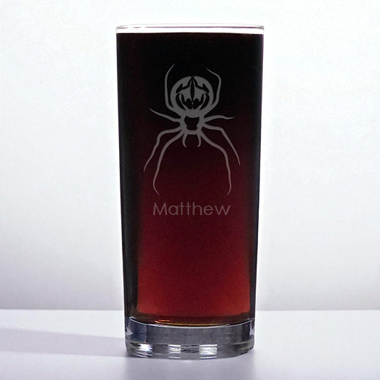 Personalized Spider Glass Tumbler – Etched Sandblasted Drink Cooler for Halloween and Gifts