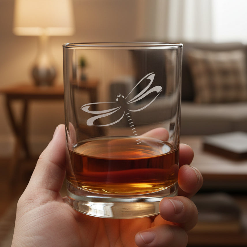 Dragonfly 13oz Rocks Glass - Hand Sand Etched Mothers Day Gift