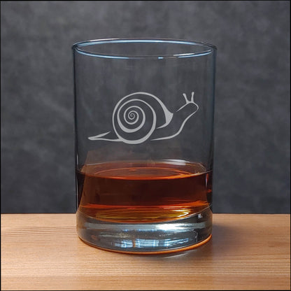 Snail Engraved 13oz Whiskey Glass, Deeply Etched Rocks Glass