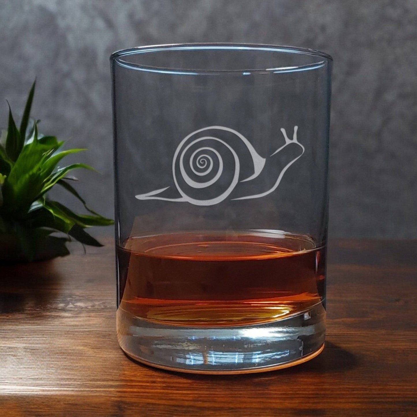 Snail Engraved 13oz Whiskey Glass, Deeply Etched Rocks Glass