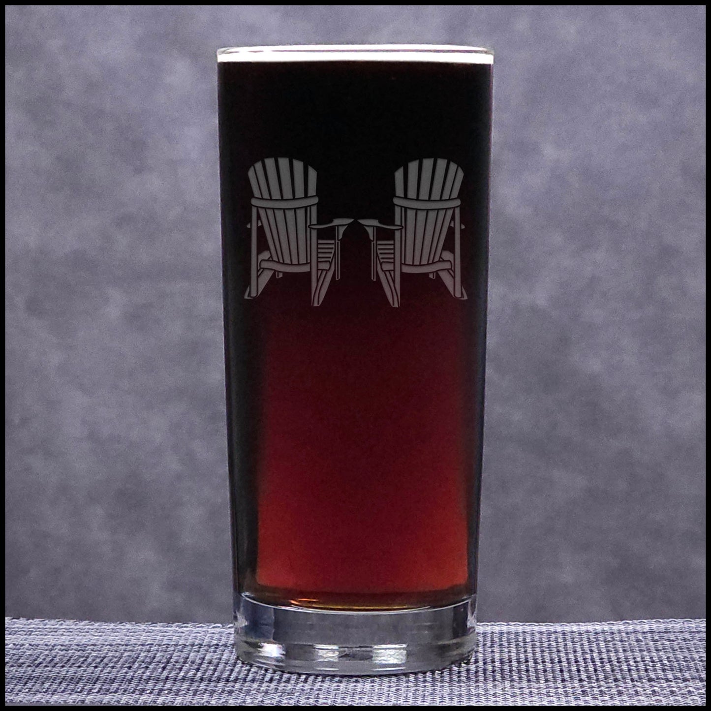 Personalized Adirondack Chairs Cooler Glass – Engraved 15oz Cocktail Glass, Water Tumbler, Custom Cottage Gift