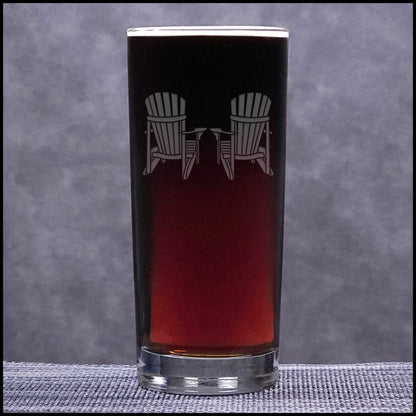 Personalized Adirondack Chairs Cooler Glass – Engraved 15oz Cocktail Glass, Water Tumbler, Custom Cottage Gift
