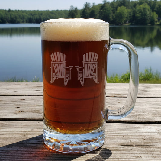 Adirondack Chairs 16oz Beer Glass with Handle - Deeply Etched Beer Mug