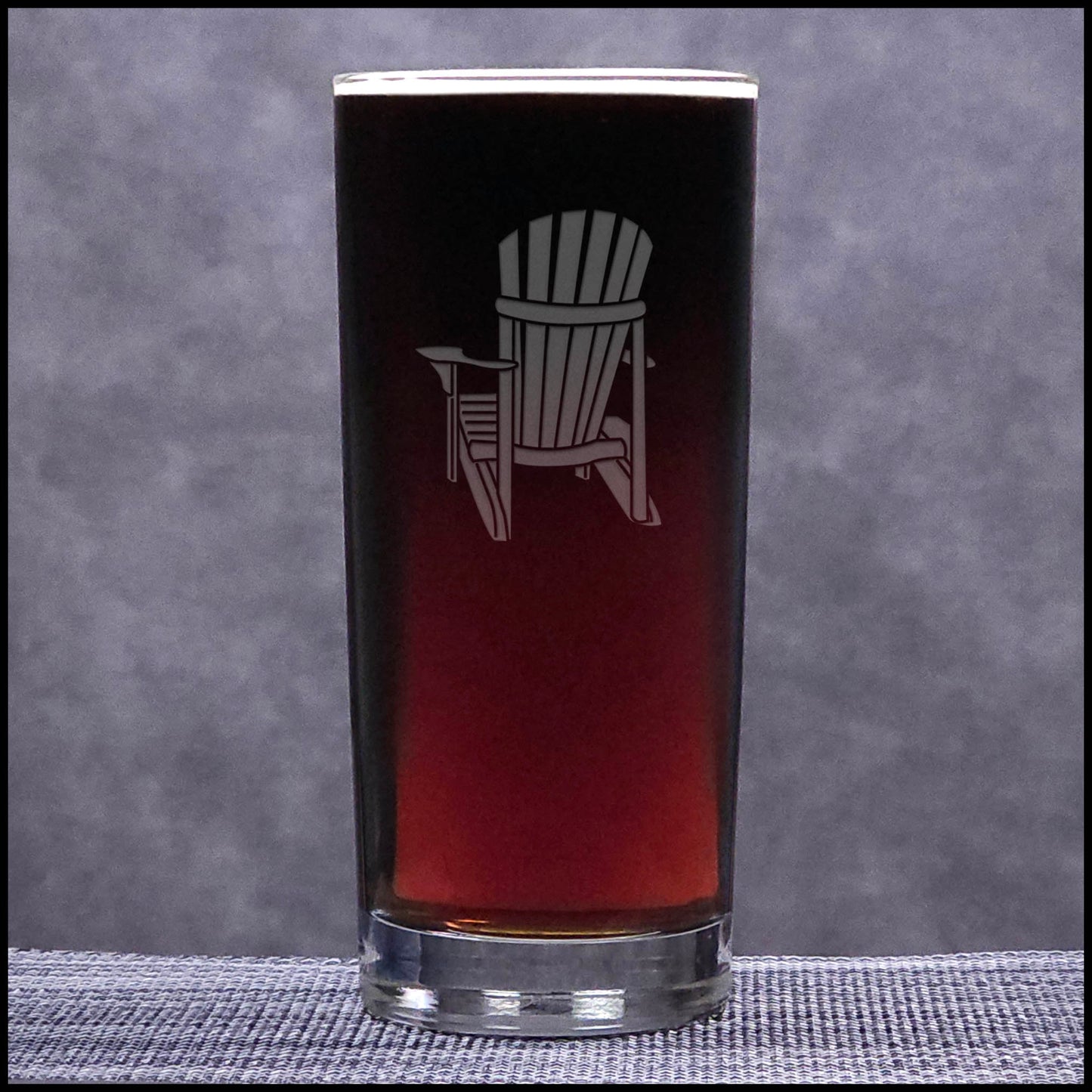 Personalized Adirondack Chair Cooler Glass – Engraved 15oz Cocktail Glass, Water Tumbler, Custom Cottage Drinkware