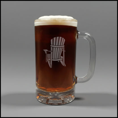 Adirondack Chair 16oz Beer Glass with Handle - Deeply Etched Beer Mug