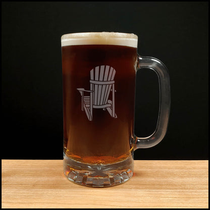 Adirondack Chair 16oz Beer Glass with Handle - Deeply Etched Beer Mug