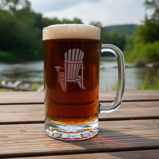 Adirondack Chair 16oz Beer Glass with Handle - Deeply Etched Beer Mug