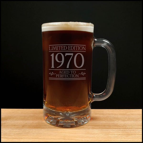Limited Edition - Aged to Perfection Birthday 16oz Beer Mug - Dark Beer - Copyright Hues in Glass