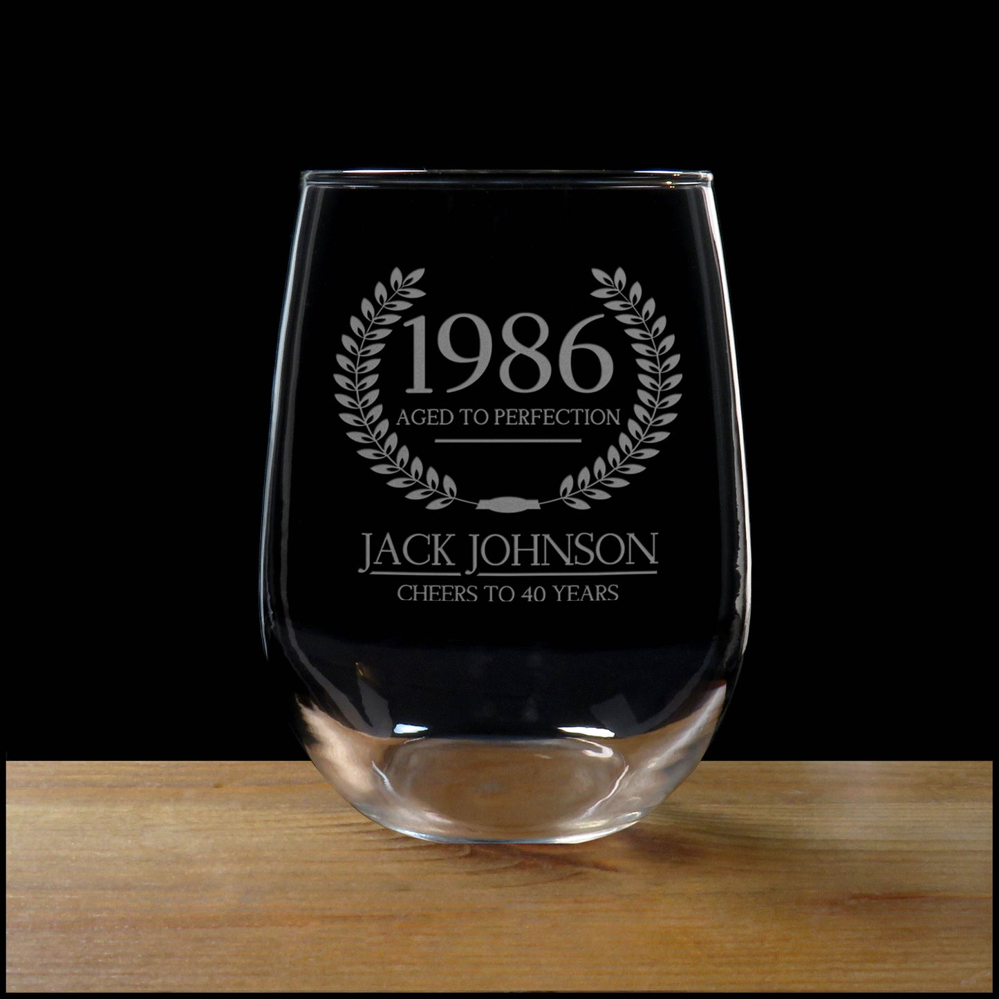 "Established Aged to Perfection Cheers To" Stemless Wine Glass 17oz - Custom Milestone Age Wine Glass