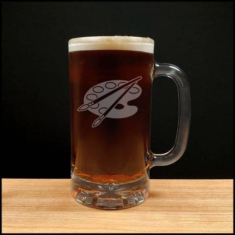 16oz Beer Mug with a design of Artist's Palette- Dark Beer - Copyright Hues in Glass