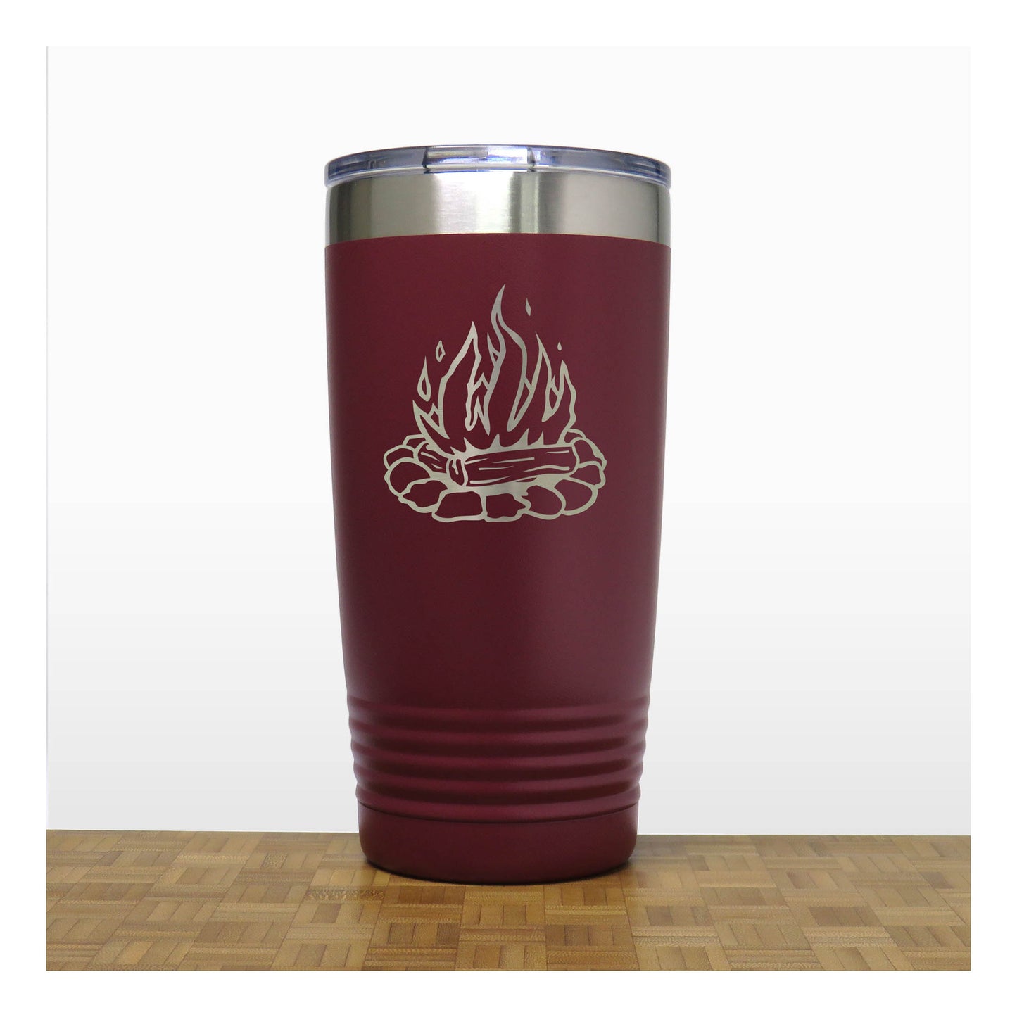 Camp Fire Stainless Steel Tumbler 20oz Engraved Travel Mug - Insulated Cottage Coffee Cup with Lid