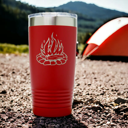 Camp Fire Stainless Steel Tumbler 20oz Engraved Travel Mug - Insulated Cottage Coffee Cup with Lid