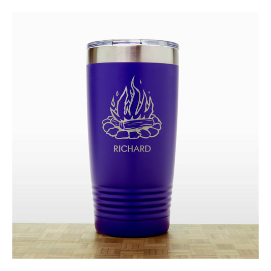 Camp Fire Stainless Steel Tumbler 20oz Engraved Travel Mug - Insulated Cottage Coffee Cup with Lid