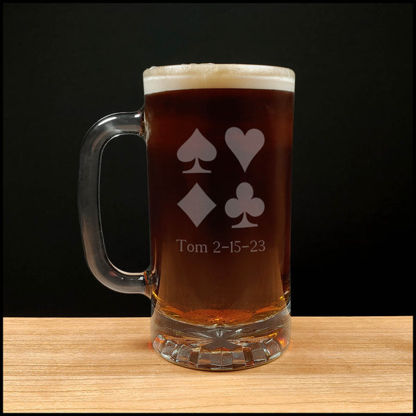 Card Suits Beer Mug - Dark Beer - Copyright Hues in Glass