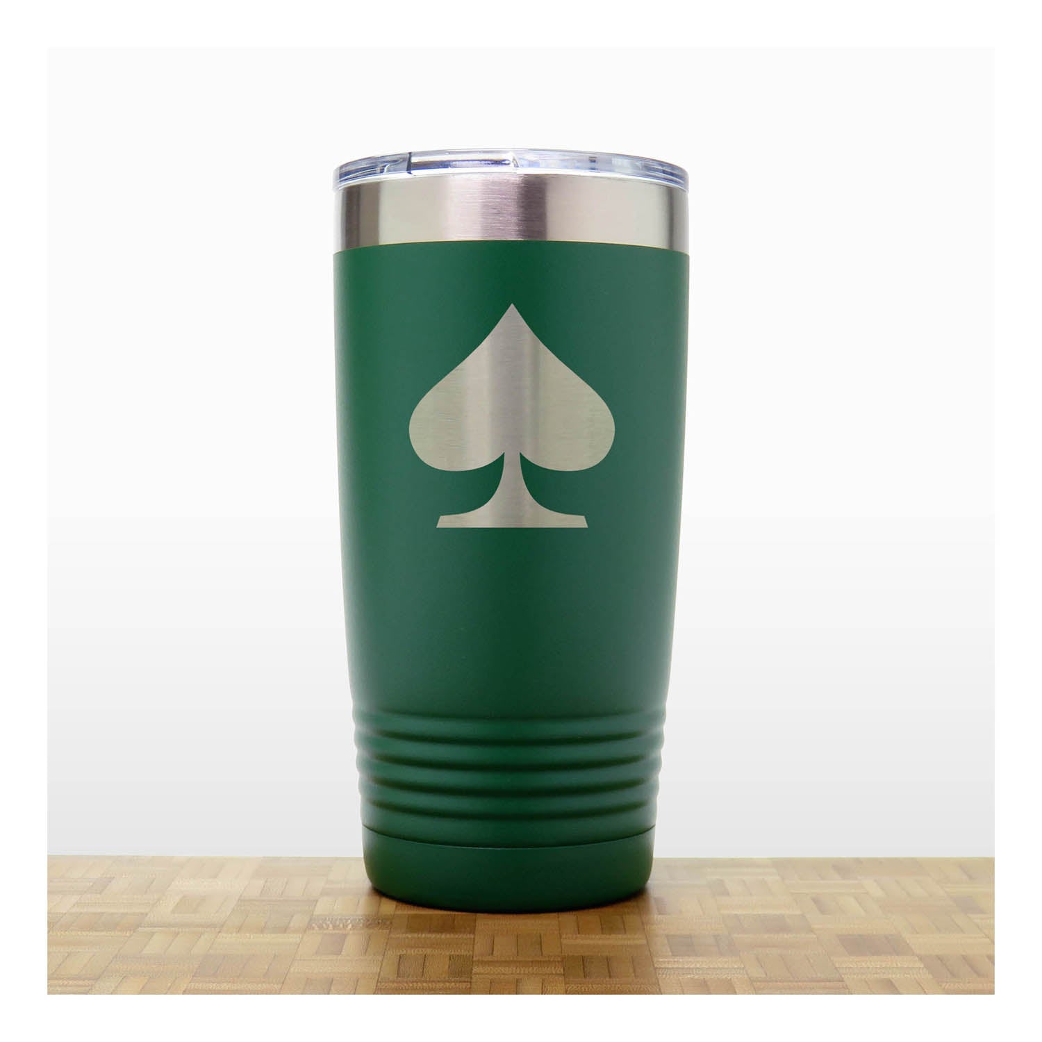 Green - Engraved Spades Card Suits 20 oz Insulated Tumbler - Copyright Hues in Glass